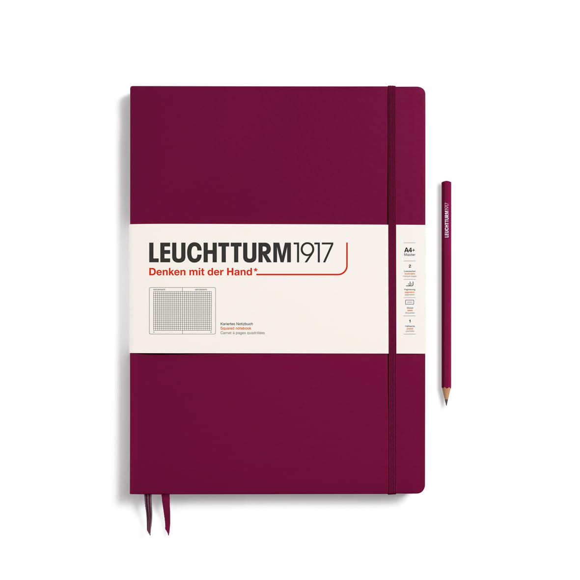 LEUCHTTURM1917 359785 Notizbuch Master Slim (A4+) Hardcover, 123 nummerierte Seiten, Port Red, kariert