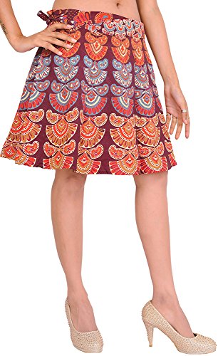 Image of Exotic India Sanganeri Wrap-Around Mini-Skirt with Printed Motifs