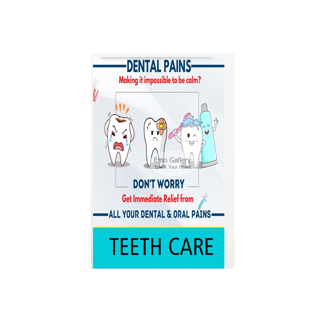 Teeth Pain Dentist Dental Office Poster Doctor Chambers, Clinic Hospital Glowing Sticker 18x12 Inc Waterproof | Oil Proof-image-26