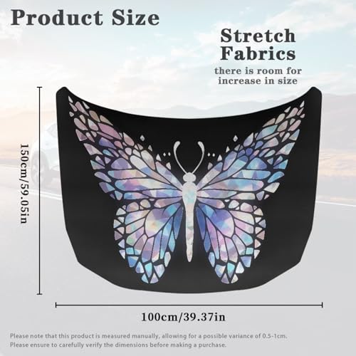 Image of Stained Glass Butterfly Car Hood Covers for Automobiles, Abstract Butterfly Pattern 3X5FT Stretchable Polyester Suitable for Most Vehicles Sedans Trucks
