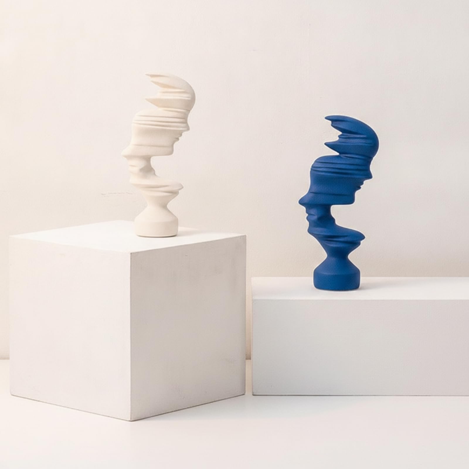 Statue Abstraite avec Socle Morne Sculpture Décorative Texturé Statuette pour Salon, Blanc Texturé, Grand 22x10.3x44cm