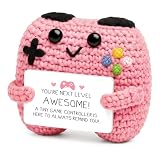 You‘re Awesome Handmade Crochet Gaming Plush, Encouragement & Emotional Support Gift, Funny Unique Crochet Gift for Gamer Friend, Boyfriend Girlfriend, Gaming Desk Decor (Pink, 3.15x3.15 Inches)