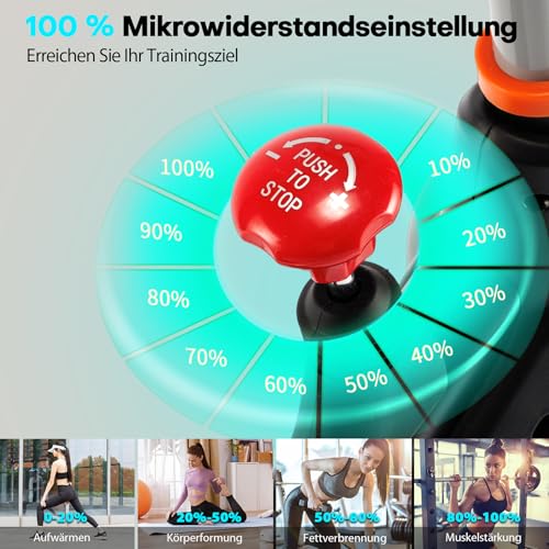 Heimtrainer Fahrrad, Riksion Hometrainer mit Flüsterleisem Magnetwiderstand, Spinning Bike Indoor bis 160 kg belastbar, Robuster Rahmen, Verstellbarer Widerstand und Transportrollen Grün/Blau – Bild 6
