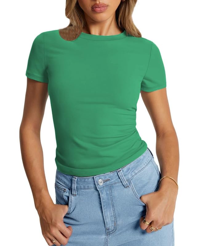 THE BLAZZE Womens Short Sleeve Scoop Neck Basic Crop Top Summer Fitted Teen Tee Shirt Blouses for Girls B22 NK THE BLAZZE Womens Short Sleeve Scoop Neck Basic Crop Top Summer Fitted Teen Tee Shirt Blouses for Girls B22 NK