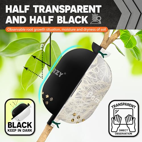 PAMAZY [Upgraded] 9Pcs Tree Root Growing Box with Drain Holes, Half Transparent Plant Rooting Propagation Ball & Metal Core Twist Ties, for Fast Propagation Plants (Size M)