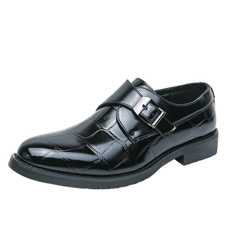 Men Monk Dress Oxford Uniform Prom Breathable Luxury Leather Anti-Slip Non Slip Rubber Sole Block Heel Low Top Classic Slip-on