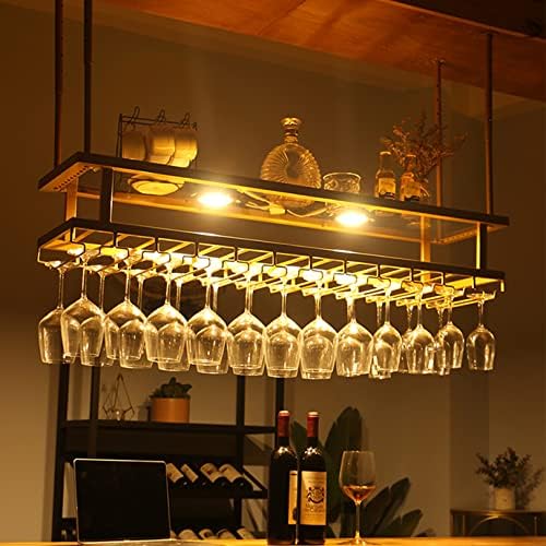 Industrial Bottle Rack with Adjustable Metal Ceiling Bar, 2-Tier Glass Shelf, Modern Storage Solution for Bottles and Glasses, Stylish Home Bar nizer