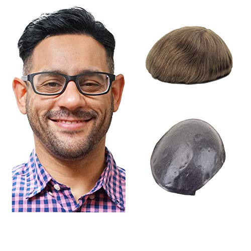 Lordhair Echthaar Toupet für Männer, 0,1 mm Alle V-Looped Dünnes Haut Haarteil Basisgröße 8 x 10 Zoll Leichtes Mittlerer Dichte Haarersatzsystem Cover