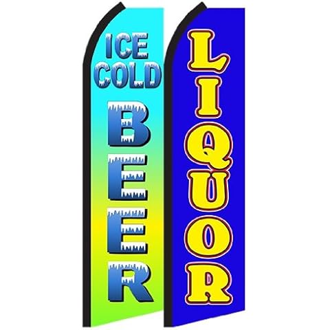 OnPoint Wares Ice Cold Beer Liquor King Flags Pack of 2 | 3 ft by 11.5 ft Liquor Flag Signs | Weatherproof Polyester for Liquor Flags | Outdoor Advertising Flags for Businesses (Hardware Not Included) Cover