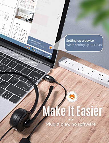 Mpow Single-Sided USB Headset with Microphone, Over-The-Head Computer Headphone for PC, 270 Degree Boom Mic for Right/Left Ear, Comfort-fit Call Center Headsets with in-Cord Volume Control