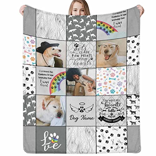 D-Story Pet Memorial Gifts - Custom Rainbow Bridge Blanket - Pet Memorial Dog Personalized Blanket Throws - Remembrance Blanket for Loss of Pet Cat- Dog Bereavement Sympathy Gifts, 30''(W) x 40''(L)