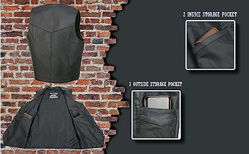 Image of EVENT LEATHER EL1310GO Men's Classic Western Style Snap Button Black Motorcycle Riders Leather Vest
