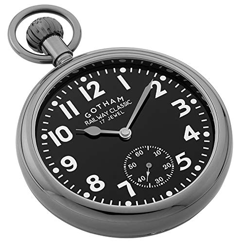 Image of Gotham Men's Gun-Tone Mechanical Hand Wind Railroad Pocket Watch # GWC14104BBK