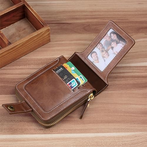 QXPDD Men's Short Wallet Driver's License Holder Purse Multifunctional Zipper Soft Leather Cardit Card Wallet Horizontal Clasp Buckle Coin Pocket Pouch Gift,Light Brown3