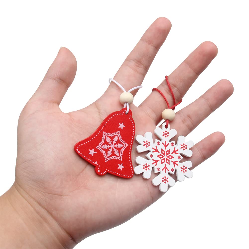 Pilikoll 40 Pcs Wooden Hanging Christmas Tree with Ropes and Beads White & Red Wooden Christmas Craft Hangings Pendant Ornaments for DIY Wood Crafts christmas Tree Ornaments - Image 4