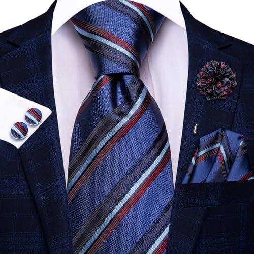 Image of Hi-Tie Men's Silk Ties Formal Woven Classic Necktie Pocket Square Cufflinks Lapel Pin Set Wedding Business