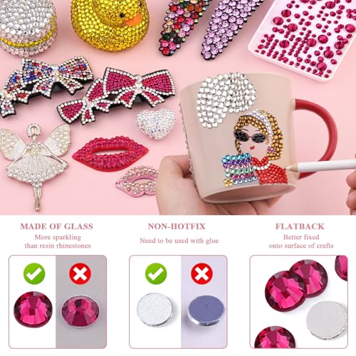 Image of 2000PCS SS20 /5mm Crystal Glass Rhinestones for Bedazzling (Fuchsia) | Flatback Rhinestones for Crafting DIY Nail Art Makeup Decoration, Gems Diomand Charms for Tumbler Shoes Clothing Mug