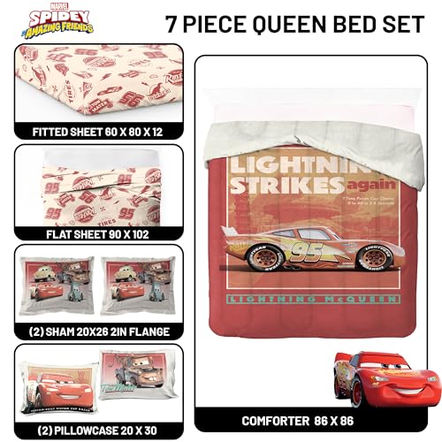 Image of Jay Franco Kids Comforter Set Includes Sheets and Pillow Covers - Soft and Cozy Bed Set for Stylish Room Decor, Official Licensed Bedding, Red - Cars, 7 Piece Queen