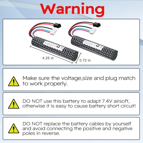LP Airsoft Battery, 2-Pack 11.1V 2000mAh Rechargeable Batteries, SM2P Plug with USB Charger Compatible with Airsoft Gel Water Bead Blaster Splatterball and Some Foam Blaster - Thumbnail 7