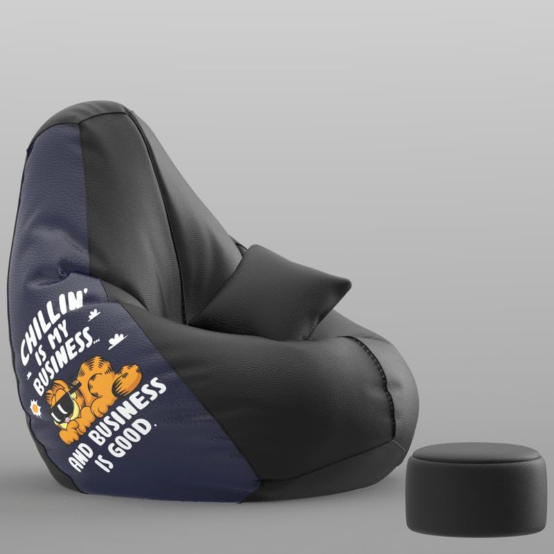 Image of Biggie Bean Bag with Beans Filled 6XL Bean Bag with Free Cushion Footrest - Official : PrintZen Combo (Matching Color : Printed, Chillin is My Business-Black)