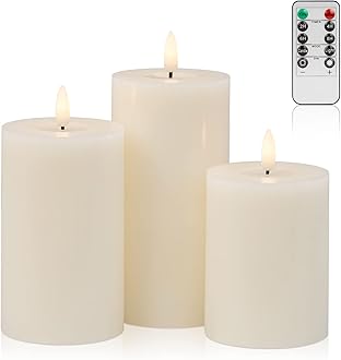 ANGELLOONGFlickering Flameless Candles with Remote, Real Wax Battery Operated Candles with Timer, Fake LED Pillar Candles for Wedding Holiday Farmhouse Home Decor, Ivory
