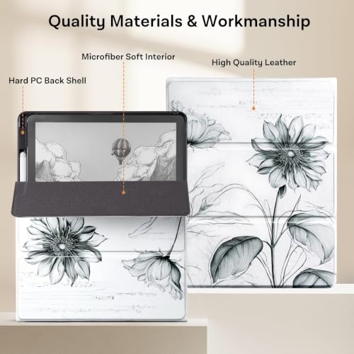 Image of CoBak Case for 11 inch Kindle Scribe 3rd Generation 2025, Kindle Scribe Colorsoft with Two Viewing Angles - All New PU Leather Cover with Auto Sleep Wake, Pen Holder. Sketch Sunflower