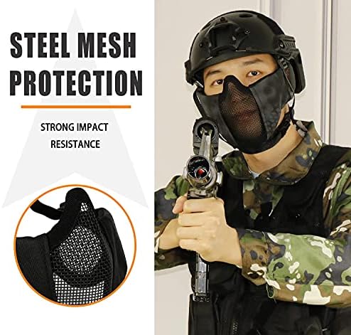 AOUTACC Airsoft Mesh Mask, Half Face Mesh Masks with Ear Protection and Tactical Goggles Set for CS/Hunting/Paintball/Shooting - 4