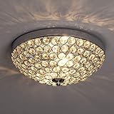 FERWVEW Modern Bowl Shape Crystal Ceiling Light, 2 Lights Crystal Chandeliers Lighting Ceiling Light Fixture, Flush Mount Ceiling Light for Hallway Bedroom Living Room, Chrome Finish