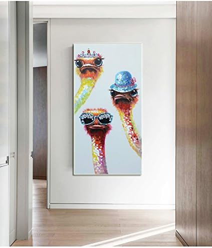 Miniatura 4 de Pintadas a mano, 3 avestruces, bonitas pinturas de animales, divertidas pinturas de avestruz, decoración de pared, lienzo moderno, decoración del