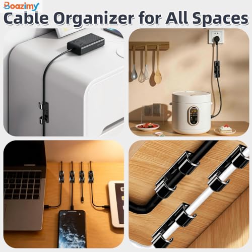 Clips de Cable Autoadhesivos 60 Piezas, Sujetacables Negros de 7.5mm con Adhesivo Fuerte, Organizador de Cables para Debajo de Escritorio, Pared, TV, PC y Ethernet miniatura 6