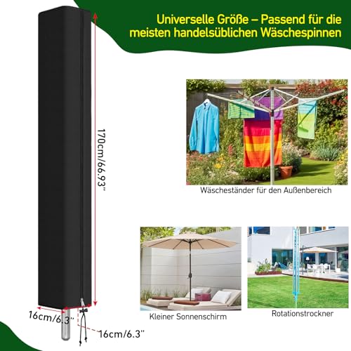 Aerzouser Wäschespinne Schutzhülle 170cm，Schutzhülle Wäschespinne，Mit Reißverschluss und Kordelzug，Wetterfest, UV-Beständig，mit Aufbewahrungstasche (Standard – 210D Leicht & Wetterfest)