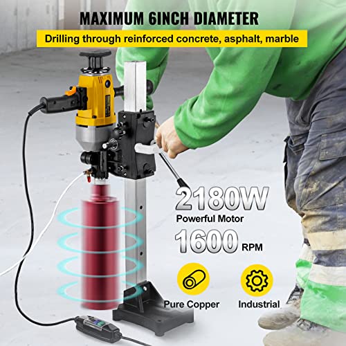 Vevor 6.3 Inchs(160Mm) Core Drill Machine,1980W Core Drill Rig,Powerful Rugged Concrete Core Drill,110V 1600 R/Min Core Drill Rig,With Stand Tool Dry Wet Dual Use Concrete Brick Block Drilling #TOP2
