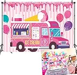 7x5ft Ice Cream Backdrop Ice Cream Shop Background Food Truck Backdrop Pink Girl Summer Baby Shower Child Kid Birthday Party Banner Photo Booth Props
