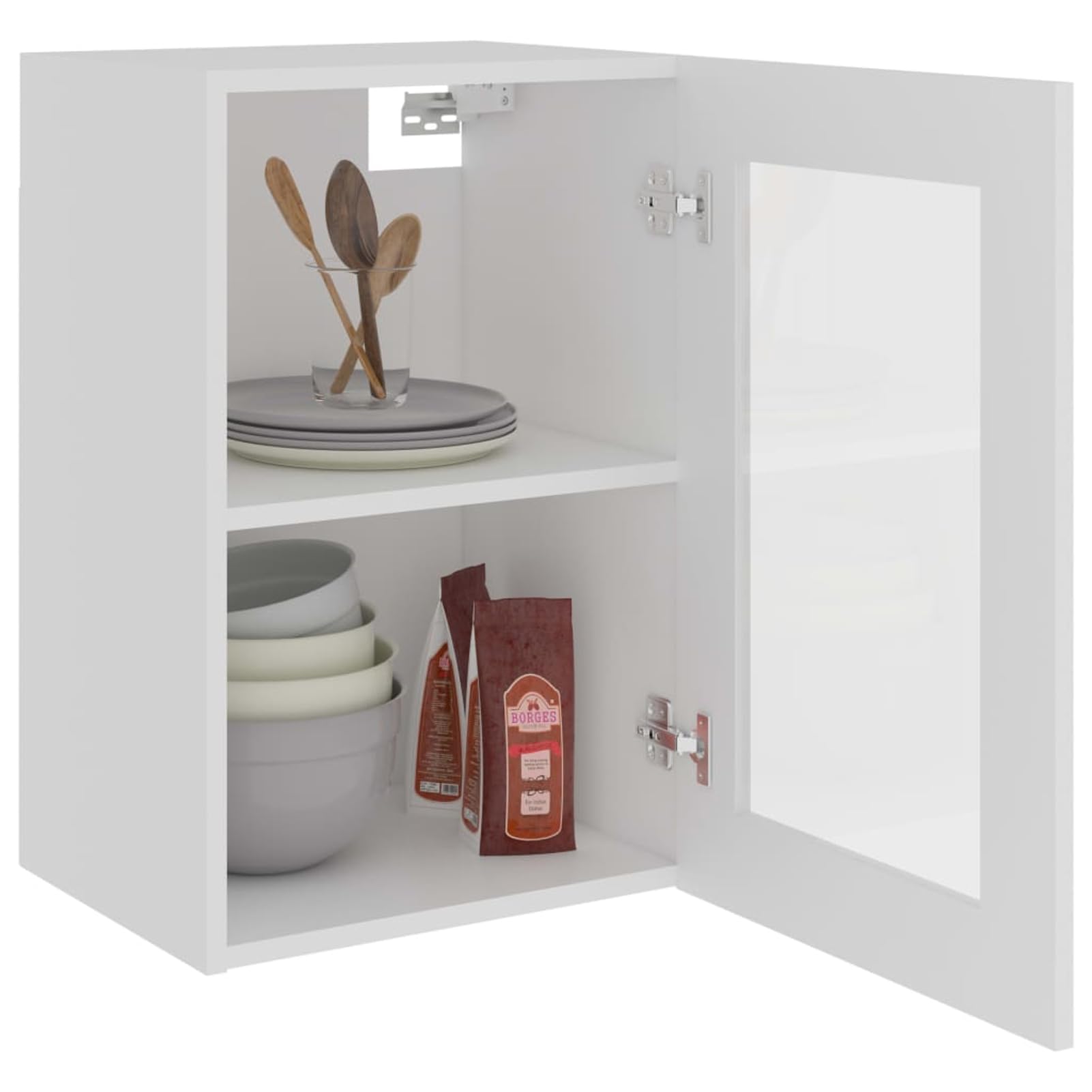 ATOMSTACK MAKER Armadio sospeso in vetro bianco, 40 x 31 x 60 cm, mobile da cucina con frontale in vetro, 2 ripiani, portata 60 kg, in legno e vetro di sicurezza, design minimalista per cucina/bagno