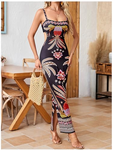 Image of Floerns Women's Tropical Bow Tie Back Long Dress Sleeveless Maxi Dress