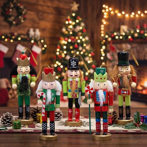AMOR PRESENT 5PCS Christmas Hanging Decor Nutcracker Ornaments, 5.5 Inch Wooden Nutcracker...