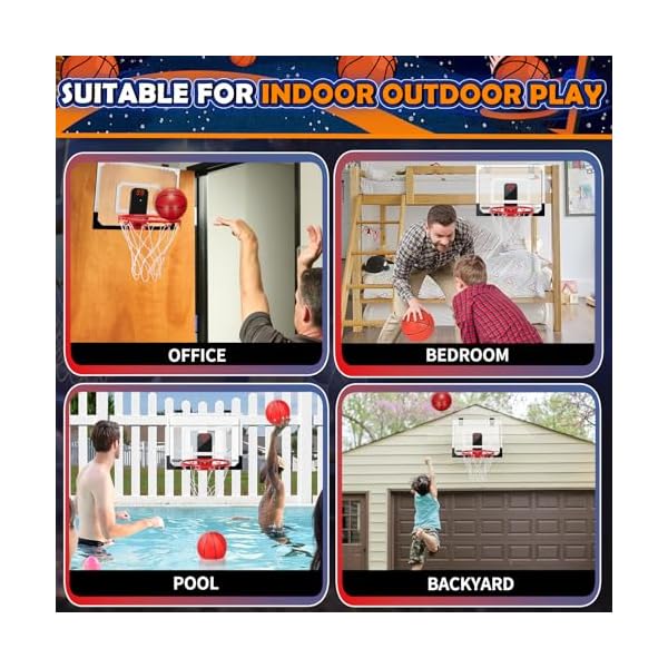   Mini-Basketball-Hoop-Set-for-Kids-Adults-Indoor-Play-Wall-Mount-Basketball-Hoop-for-Door-with-4-Small-Replacement-Toddler-Basketballs-ABS-Backboard-Metal-Rim-Goal-Sport-Gifts-for-Pool-Game-Fun