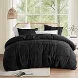 Comfort Spaces Black King Size Duvet Cover Set - 3 Pieces Pintuck Pleated Duvet Cover King, All Season Lightweight, Extra Softness Pre-Washed Microfiber King Bedding Cover Shams, King/Cal King
