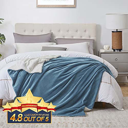 Walensee Sherpa Fleece Blanket (Throw Size 50”X60” Slate Blue) Plush Throw Fuzzy Super Soft Reversible Microfiber Flannel Blankets For Couch, Bed, Sofa Ultra Luxurious Warm And Cozy For All Seasons #TOP3