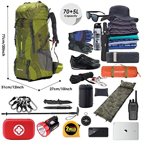 Wintming 75L Hiking Backpack With Rain Cover Waterproof Camping Backpack Shoes Warehouse For Men Women, No Internal Frame (Olive Green) #TOP2