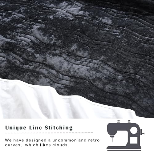 Image of Luxury Velvet Queen Comforter Set, Black Queen Size Comforter Sets, Black Queen Quilt Bedding Set, Luxurious Plush Bedspreaqd Sets, Soft Lightweight Quilts Queen Size for All Season