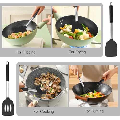 Heat-Resistant Silicone Spatula Set - 2 Pcs Non-Stick Flexible Turner for Cooking, Baking, and Frying, BPA-Free Large Black Spatulas - Image 5