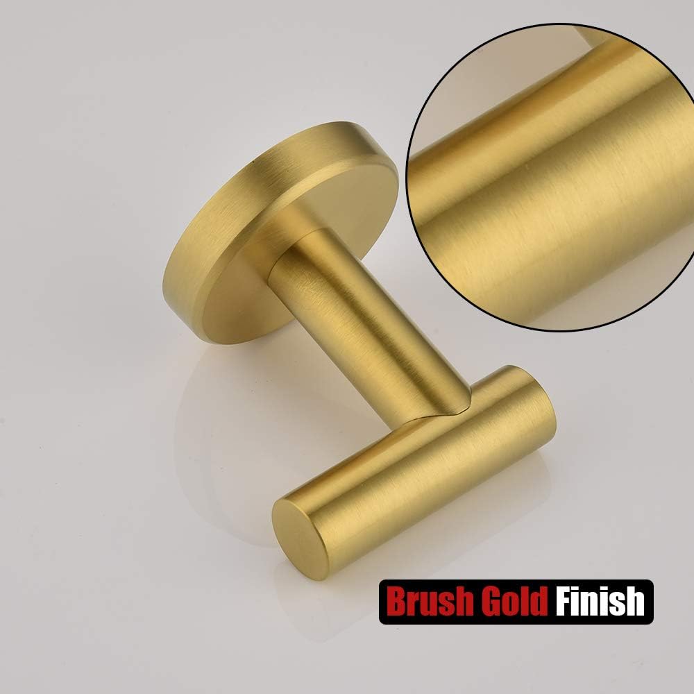 JQK Gold Bathroom Towel Hook, Coat Robe Clothes Hook for Bathroom Kitchen Garage Wall Mounted (Pack of 2), SUS 304 Stainless Steel Brushed Gold, TH100-BG-P2 - - 