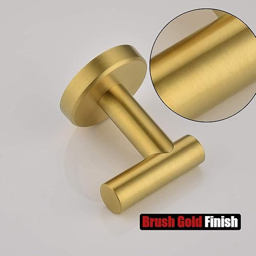 Miniatura 8 de JQK Gancho para toallas de baño, color oro cepillado, gancho de latón para ropa para baño, cocina, garaje, montaje en pared (paquete de 4), acero
