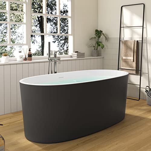 Image of 59 inch Lucite Acrylic Freestanding Bathtub, Columnar Shape Contemporary Soaking Tub with Toe-tap Chrome Center Drain, Slotted Overflow, cUPC Certified, 37Grey