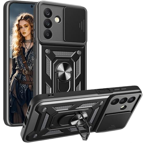 Image of Casodon Shockproof Back Case Cover for Samsung Galaxy A57 5G, Shockproof Samsung Galaxy A57 Back Cover, Ring Case with Kickstand and Camera Protection Shutter - Black