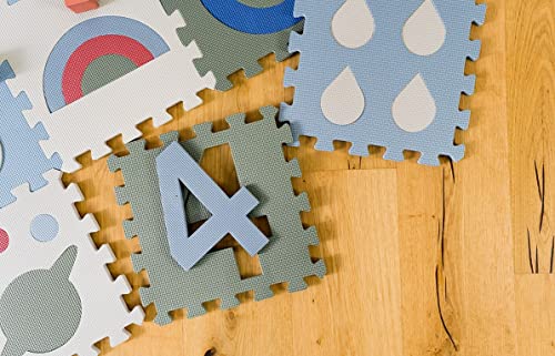 Kindsgut Spielmatte für den Boden aus Puzzleteilen, Perfekt zum Krabbeln, Toben und Spielen, Zahlen Lernen, schöne Motive und dezente Farben, Bodenmatte, Aron