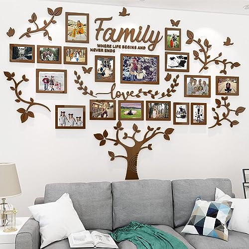hejiagongsi Family Tree Wall Decor - Picture Frames Collage 4x6 5x7 8x10 11x14 3D DIY-Acrylic Photo Frame for Living Room （Brown 57 * 81in）