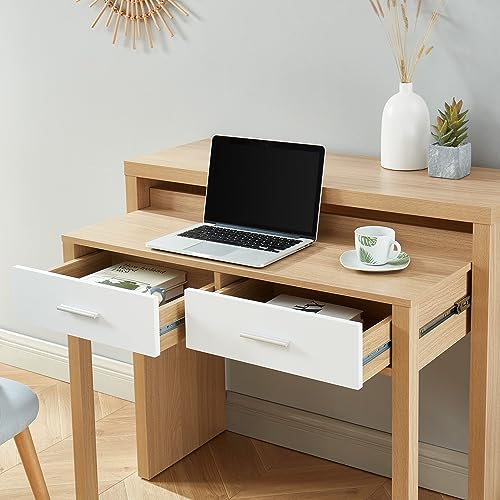 Bureau extensible BAÏTA Studio blanc et chêne de 98.5cm pour espace de travail - 7