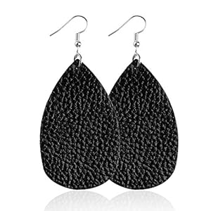 Leather Earrings for Women Teardrop Leather Earrings Simple Dangle Earrings (Black)